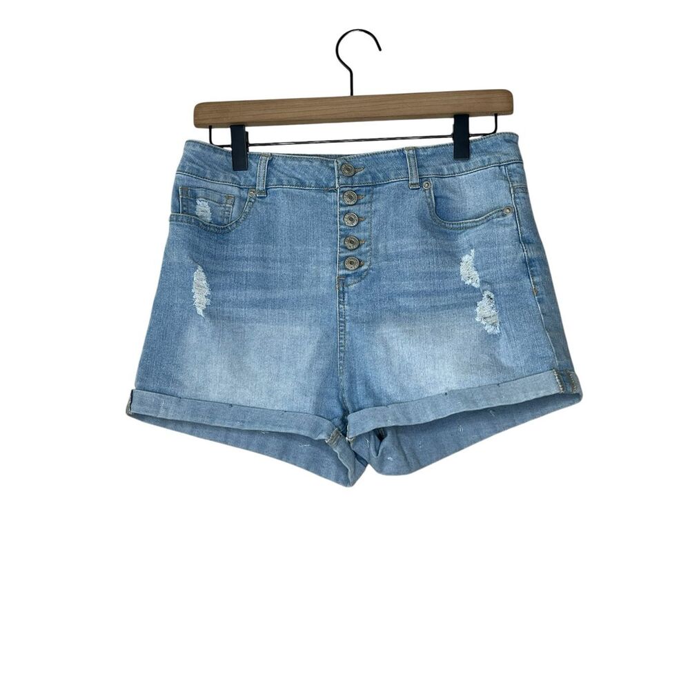 Love Tree Womens Size L High Waist Button Flay Cuffed Denim Jeans Shorts